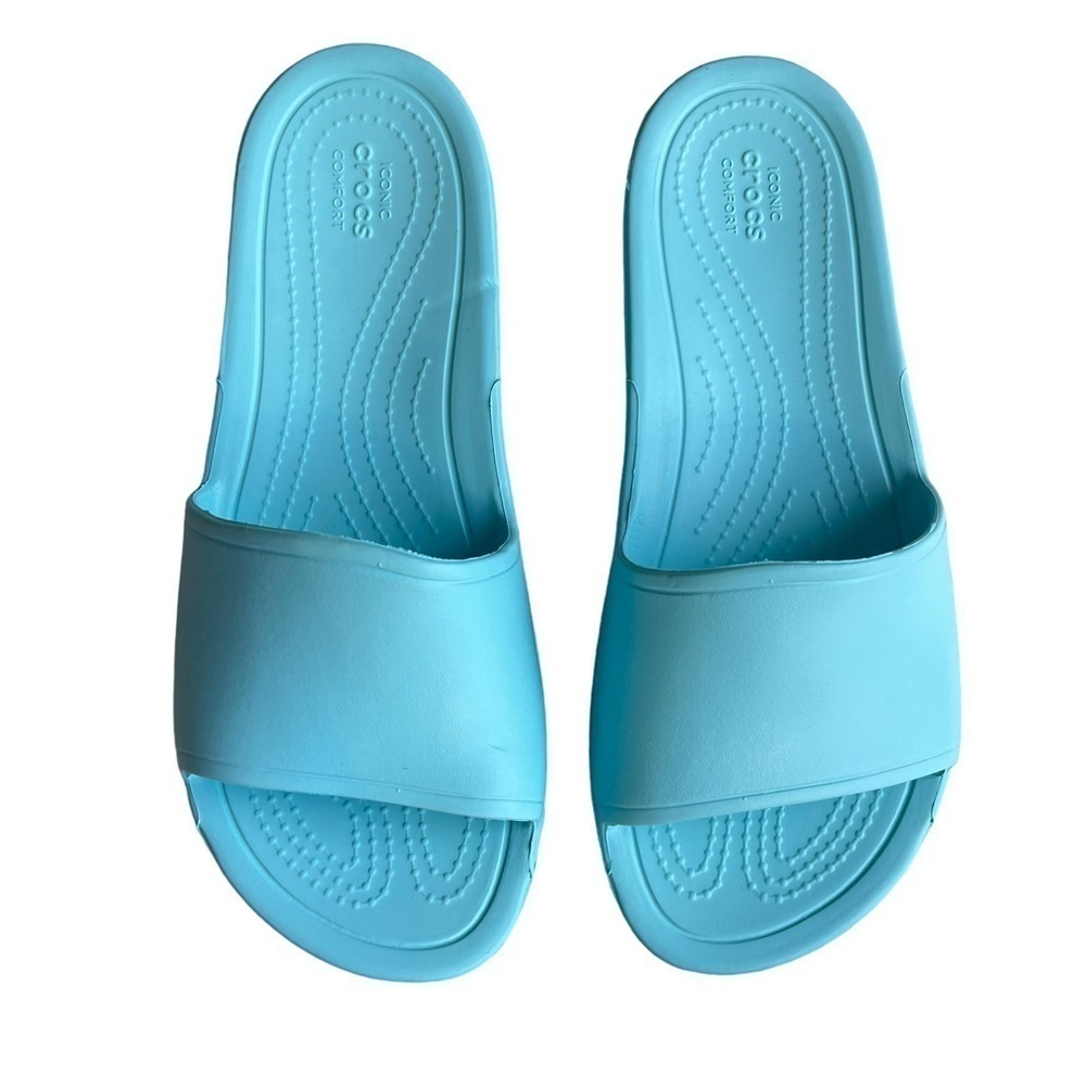 CROCS Womens Size 9 Sloane Slides Aqua Blue slip on Comfort Shoes